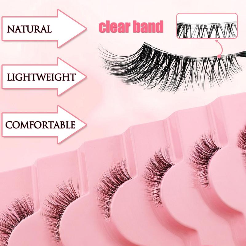 Fluffy False Eyelashes, 7 Pairs tray Wispy Faux Strip Lashes with Clear Stem, Natural Curling Eye Makeup Strip Lashes for Women & Girls, Christmas Gift