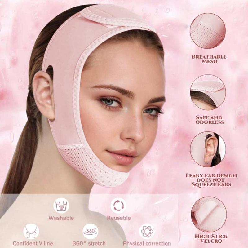 Double Chin Reducer & Eliminator V Line Lifting Mask with Adjustable Chin Strap Targets Double Chin for a Slimmer Jawline Enhances Facial Contours for Women - Pink