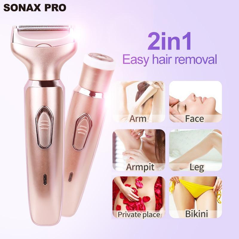 2 in 1 Electric Shaver for Women, 1 Box USB Rechargeable Body and Facial Epilator, Portable Waterproof Bikini Trimmer, Painless Hair Removal for Arms, Legs, Christmas Gift