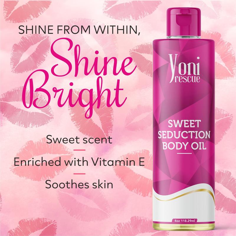 Sweet Seduction Body Oil, 4oz, with Apricot, Jojoba, Avocado Oils & Vitamin E Oil, Fast-Absorbing, Nourishes and Hydrates Skin, Skin Repair, Body Care, Ideal for All Skin Types, jasmine and saffron Fragrance Moisturizer by Yoni Rescue body oil