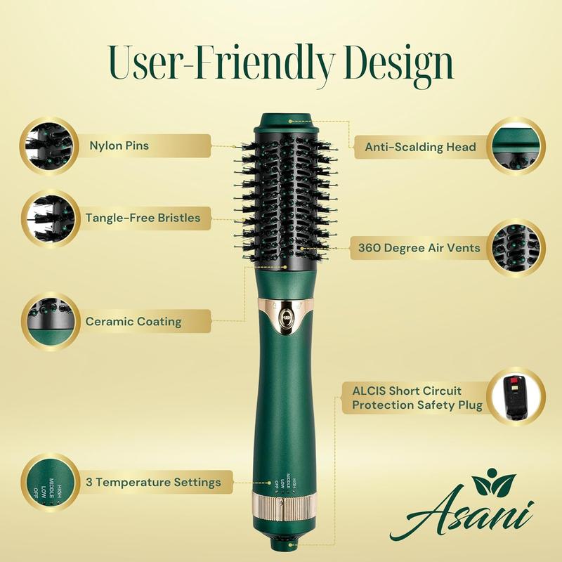 Hot Air Brush - Multipurpose Blow Dryer Brush with Interchangeable Heads, Heated Round Brush for Curling or Straightening, Volumizer and Styling Tool for All Hair Types Comfort Smooth Comfort Smooth Electrical Handle