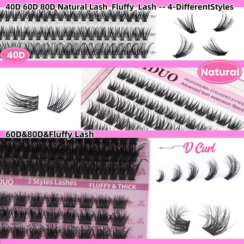 Fluffy Curling False Eyelashes Kit, 1 Box 5 Styles Mixed Length Cluster Eyelash Extensions & Tools, Wispy DIY Lash Extensions Kit for Women & Girls, Christmas Gift