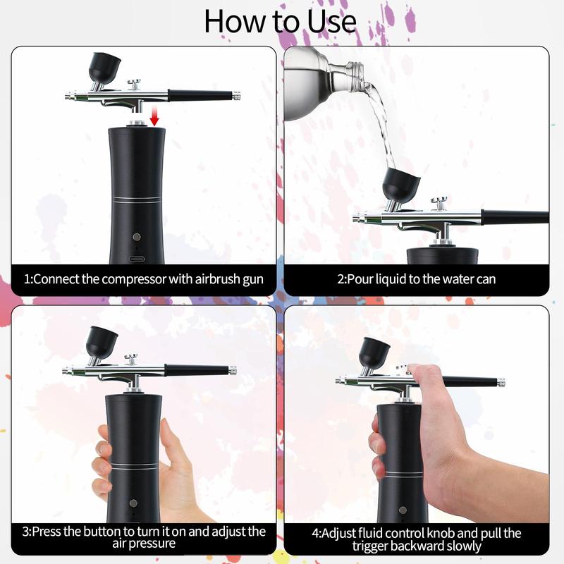 USB Rechargeable Portable Airbrush Kit for Summer, Multifunctional Handheld Airbrush for Nails, Nail Art Painting Cake Painting Airbrush, Makeup Airbrush, Professional Manicure Tool for Home & Salon Use