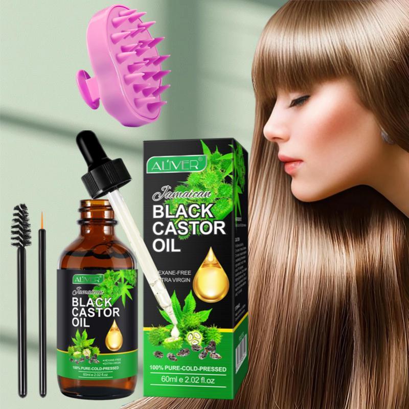 Jamaican Black Castor Oil & Silicone Massage Comb Set, 2 Counts set Natural Essential Oil & Massage Comb, Suitable for All Hair Types and Skin Types