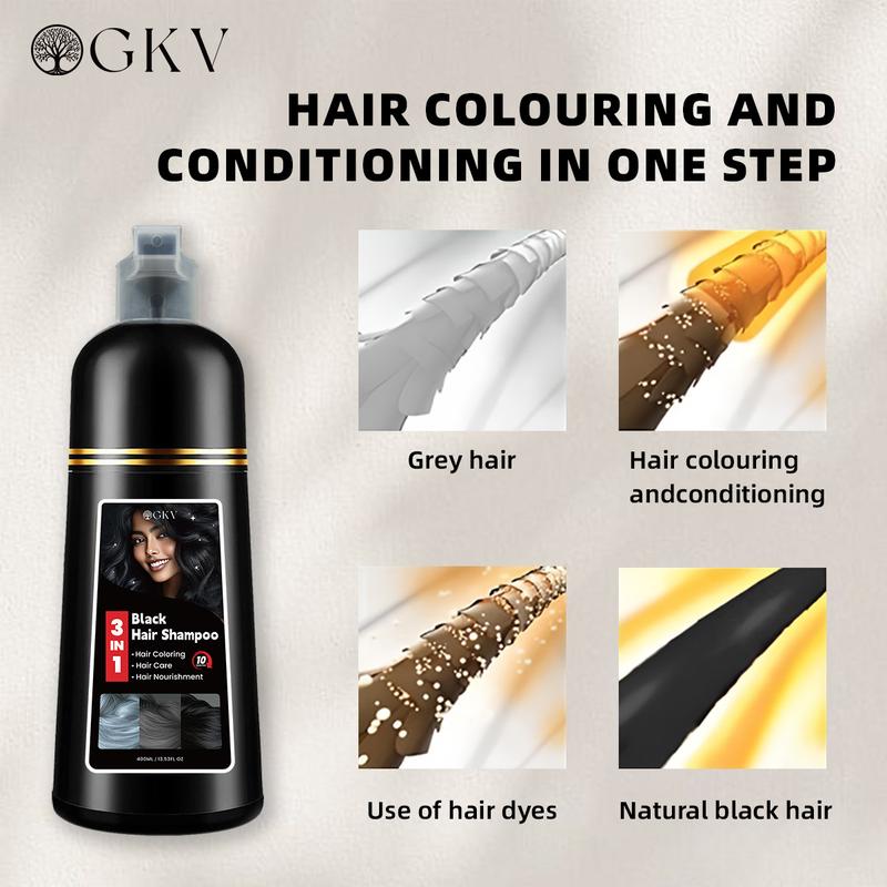 GKV Black Hair Dye Shampoo, Instant 3 in 1 +99.9% Grey Coverage - Plant Herbal Natural Ingredients Hair Dye Shampoo Haircare Color