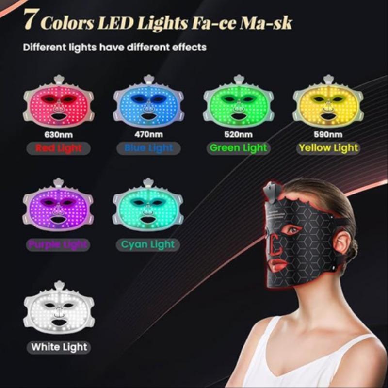 LED Light Facial Mask, 7 Colors Silicone Face Mask with Eye Pad, Professional Facial Skin Care Mask, Skin Care Tool for Home Use