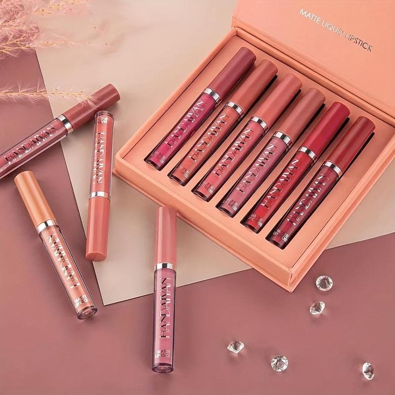 6Pcs Lipstick Makeup Set, Satin Texture Plumping Matte liquid Moisturizing Long-Lasting Wear Non-Stick Cup Not Fade Waterproof Smudge Proof Lip Gloss Suitable for All Occasions Party Festive, Girls and Women Makeup Accessories