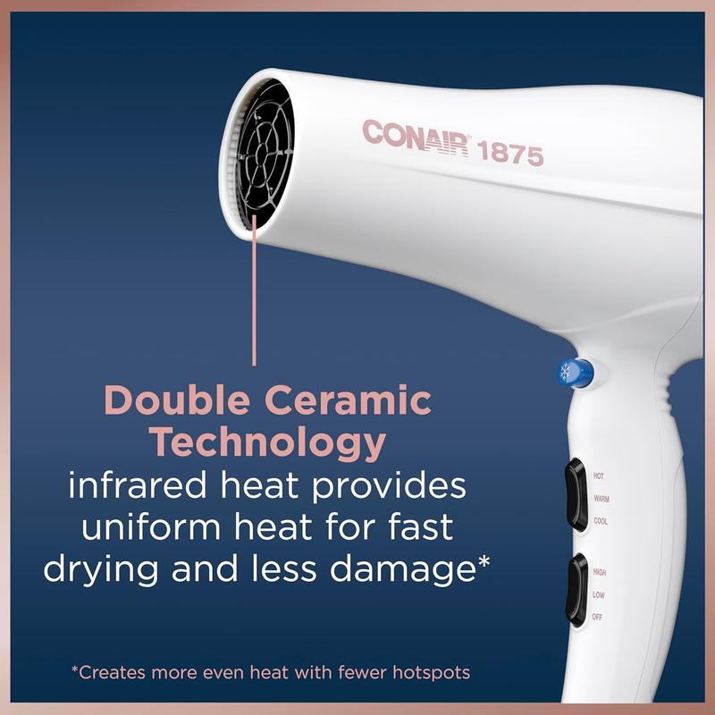 Double Ceramic Hair Dryer with Diffuser | Blow Dryer with Ionic Conditioning | Includes Diffuser and Concentrator