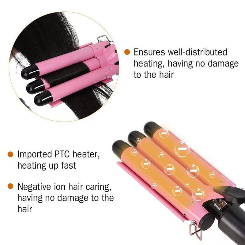 3 Barrels Hair Curler, 1 Box Adjustable Temperature 22mm Hair Curling Iron, Professional Hair Styling Tool for Women & Girls