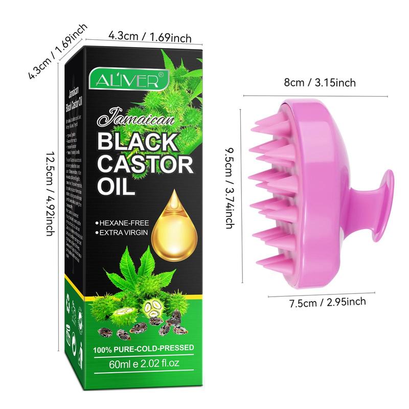 Jamaican Black Castor Oil & Silicone Massage Comb Set, 2 Counts set Natural Essential Oil & Massage Comb, Suitable for All Hair Types and Skin Types