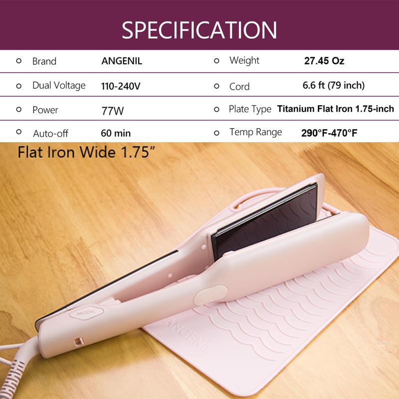 Titanium Flat Iron Hair Straightener, 1 Count 2 in 1 Hair Straightening Iron With Heat Resistant Silicone Mat, Adjustable Temp 240°F-470°F