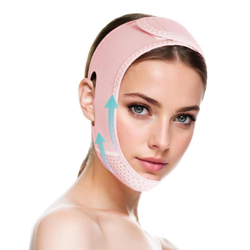 Double Chin Reducer & Eliminator V Line Lifting Mask with Adjustable Chin Strap Targets Double Chin for a Slimmer Jawline Enhances Facial Contours for Women - Pink