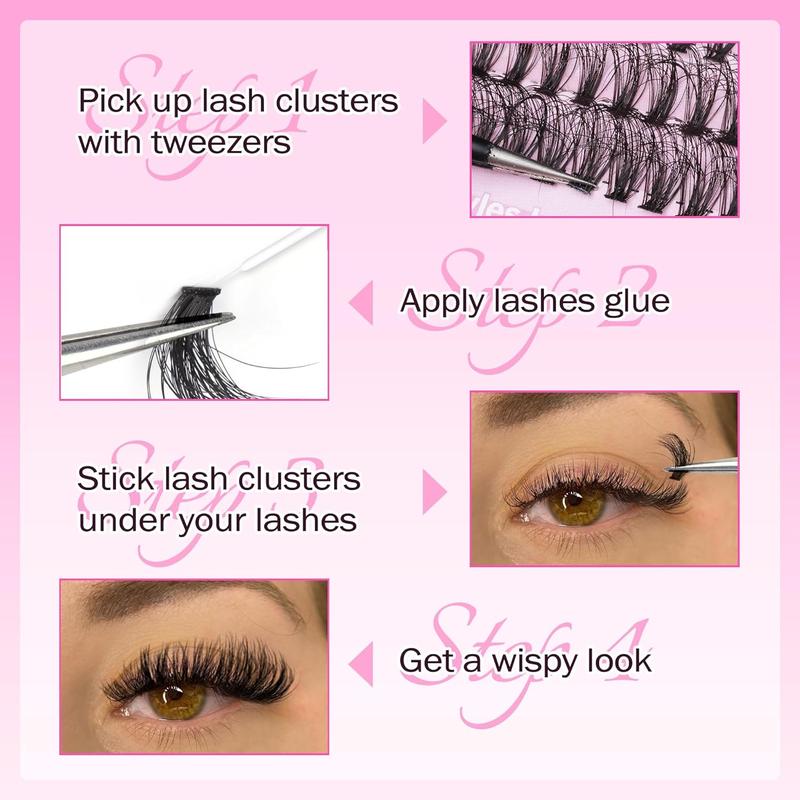 Fluffy Curling False Eyelashes Kit, 1 Box 5 Styles Mixed Length Cluster Eyelash Extensions & Tools, Wispy DIY Lash Extensions Kit for Women & Girls, Christmas Gift