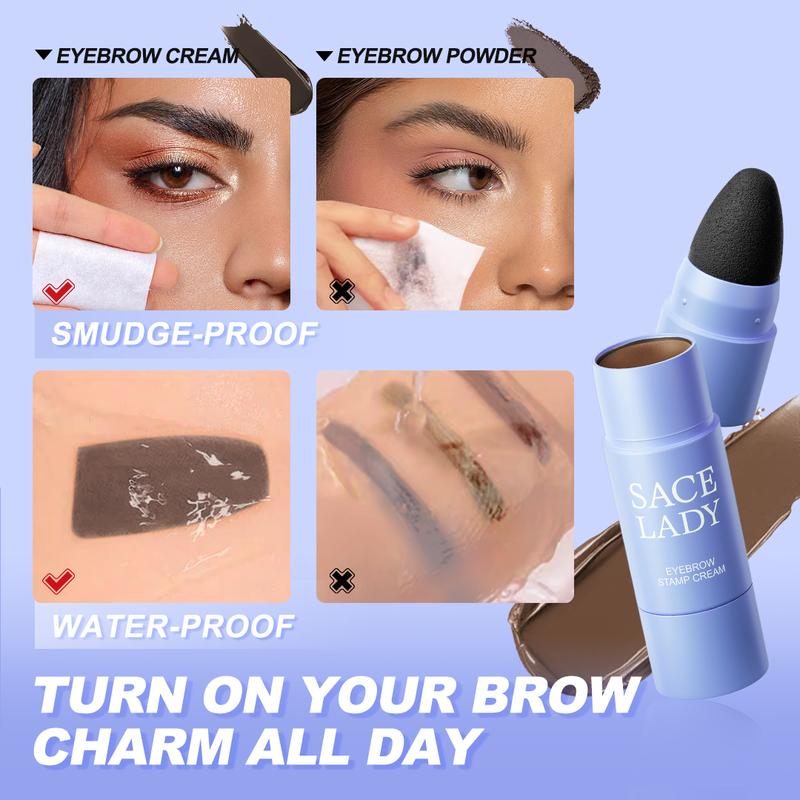 SACE LADY Long Lasting Eyebrow Stamp Cream Set Waterproof Tattoo Brow Corrector with Brush and 10 Eye Stencils Natural Eyebrow Stamp Shaping Stick