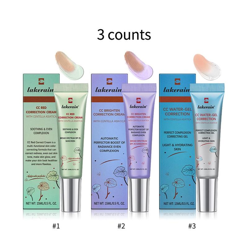 Moisturizing CC Cream, 3 Counts set Long Lasting Full Coverage Flawless Makeup Cream, Lightweight Concealer Makeup Base Primer for Women & Girls