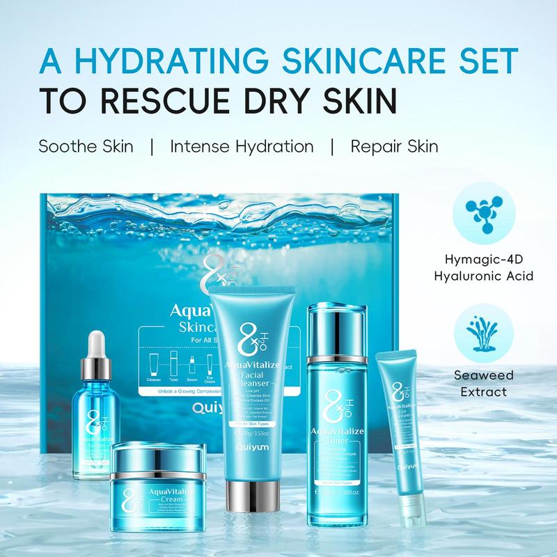 Moisturizing Skin Care Kit, 1 Box Facial Cleanser & Toner & Serum & Eye Cream & Face Cream & Foot Mask & Gift Bag & Puff