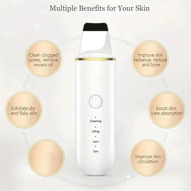 Facial Skin Cleaner, USB Charging 4 Modes Ultrasonic Skin Scraper Pore Cleaning Face Exfoliating Clean Face Deep Cleaning