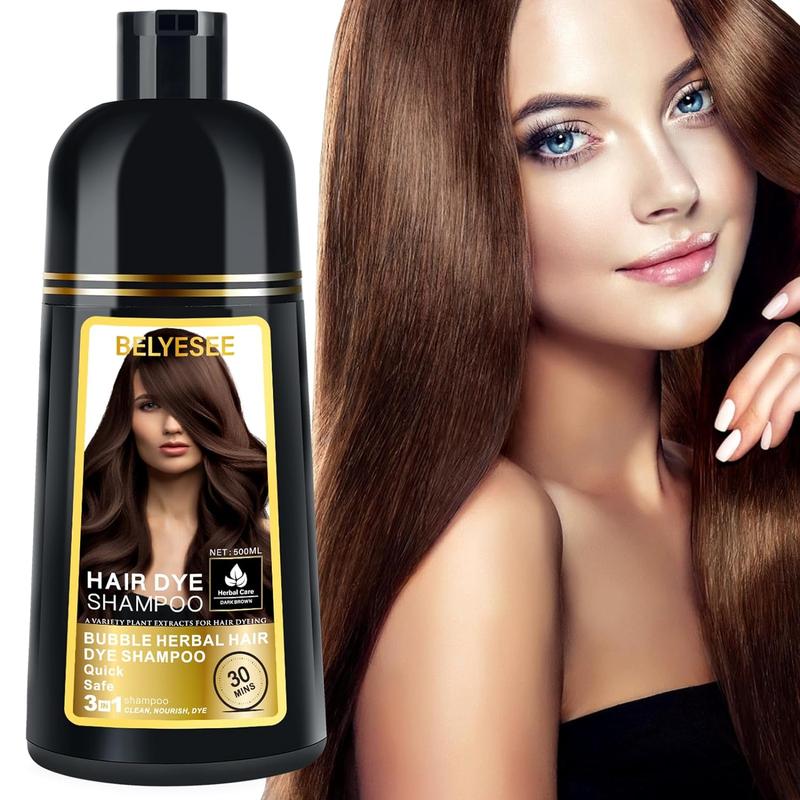 Hair Dye Shampoo for Gray Hair Coverage,Hair Color Shampoo for Men Women,Permanent Champu Con Tinte Para Canas,Tinte Negro Para El Cabello500ml Ammonia-Free Natural Herbal Ingredients（dark brown）