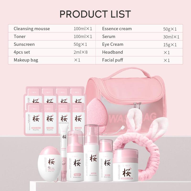 Cherry Blossoms Skin Care Kit, 1 Set Facial Cleansing Hydrating And Nourishing Kit, Moisturizing Skin Care Set For Women