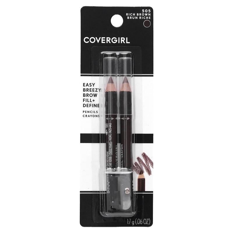 Covergirl Easy Breezy Brow, Fill + Define Pencils, 505 Rich Brown, 0.06 oz (1.7 g)