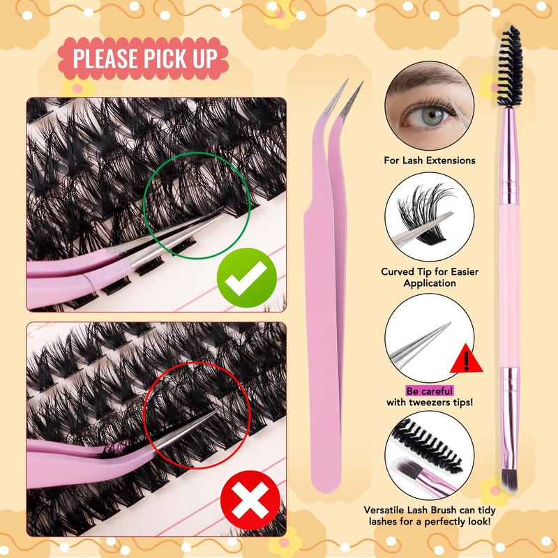 Eyelash Extensions Kit, 1 Set Mixed Length Individual False Eyelashes with Eyelash Glue & Eyelash Brush & Tweezers & False Eyelash Remover