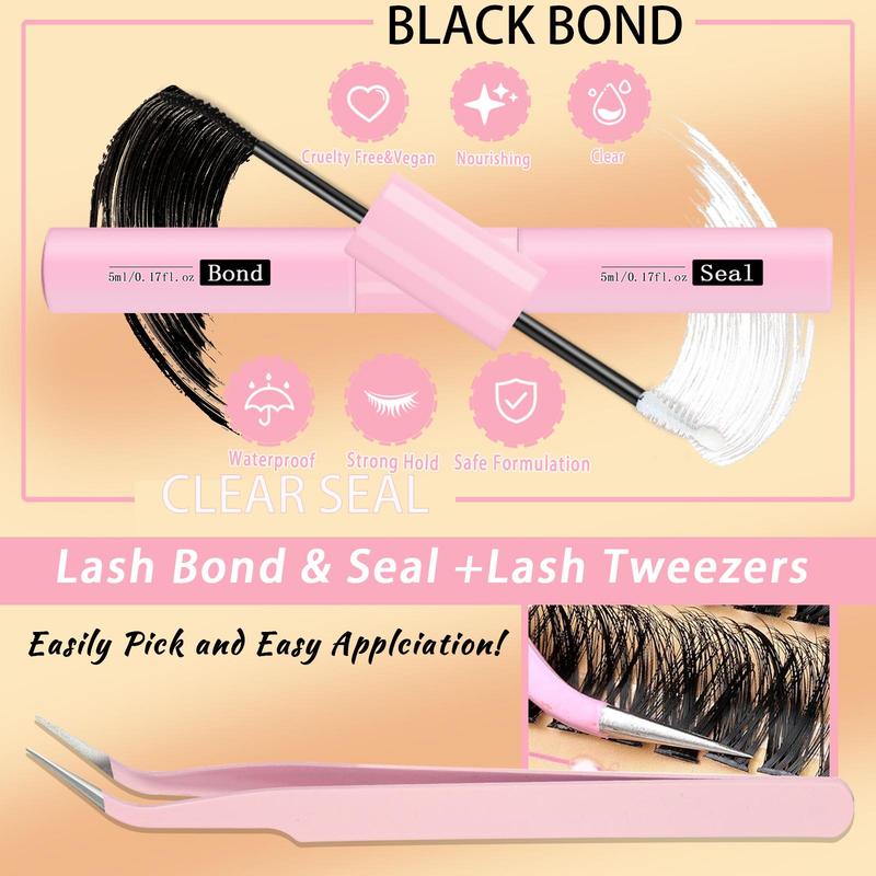 Natural Look Eyelash Extensions Kit, 1 Set Individual False Eyelashes with Eyelash Glue & Tweezers & Brushes, Eye Makeup Enhancement Tool for Women, Eyelash Extensions Kit, Christmas Gift