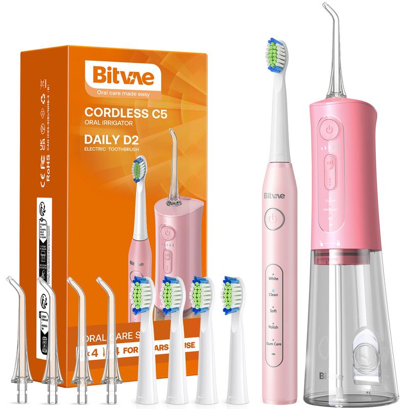 Bitvae C5 Water Dental Flosser Teeth Picks - Cordless Water Flosser for Teeth & 5 Modes Sonic Electric Toothbrush,Upgraded Water Dental flosser Pick