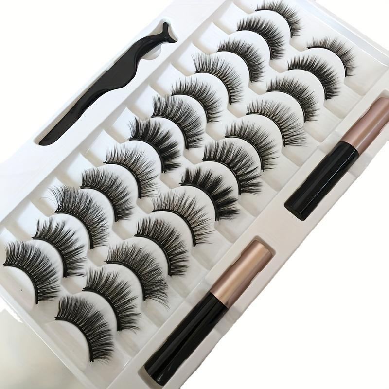 12 Pairs Magnetic Eyeliner & False Eyelashes, Natural Simulation Curly Magnetic Eyelashes, Natural Curling Strip Lashes, Soft and Curl Fake Lashes for Women