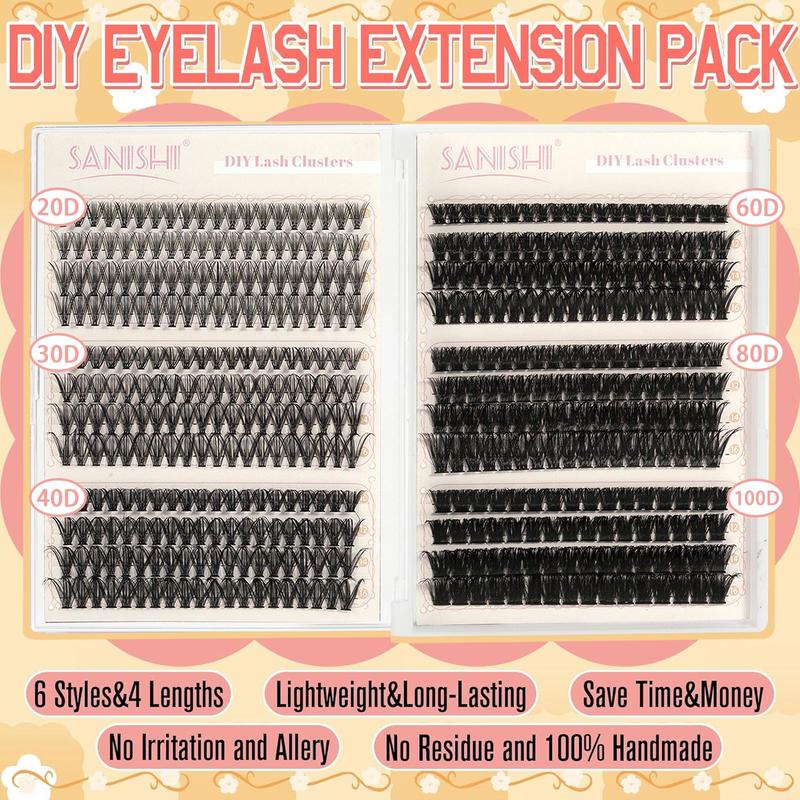 Natural Look Eyelash Extensions Kit, 1 Set Individual False Eyelashes with Eyelash Glue & Tweezers & Brushes, Eye Makeup Enhancement Tool for Women, Eyelash Extensions Kit, Christmas Gift