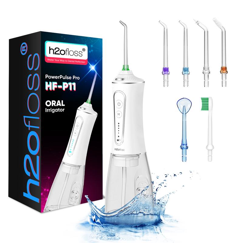 h2ofloss Water Dental Flosser 300ML Watertank & Whitening Tablet lPX7Waterproof Plus 5 Modes,Cordless Oral lrrigator P11-white