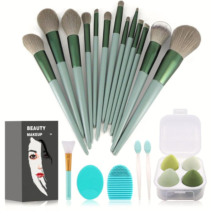 22-Pack Premium Makeup Tool Set With a Storage Bag - Professional Brushes with a Makeup Sponge Set (Color: Green) - Ideal Gift for Girls Women