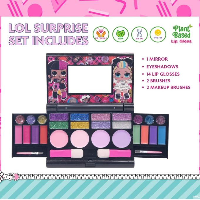 LOL Surprise Cosmetic Compact Set Includes Mirror, 14 Lip glosses, 8 Eye Shadow, 4 Blushes & 4 Brushes Safe & Non-Toxic Colorful Portable Foldable Makeup Beauty Kit for Girls, Townley Girl