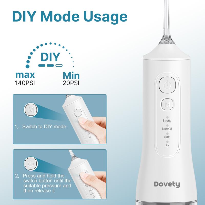 Dovety Water Flosser for Teeth Cleaner, 6 Tips, 4 Modes, 300ML Tank, Rechargeable Oral Irrigator,  IPX7 Waterproof Electric Professional Flossing Teeth Cleaning Gift bathroom accessories