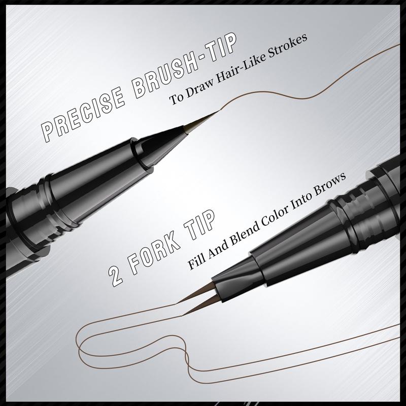 Curved Eyebrow Pen-Microblading, liquid, Hello Kiss 2-in-1 Dualended with Micro-Ford-Tip Applicator, Waterproof and Long Lasting Makeup Cosmetic