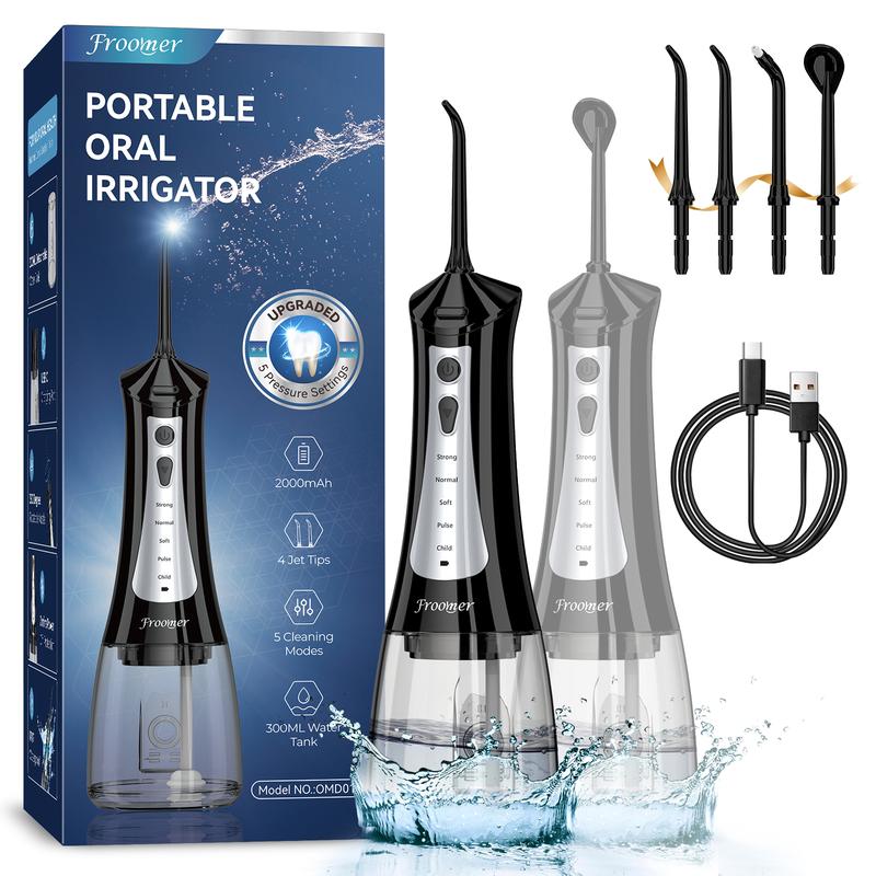 Water Dental Flosser Cordless Teeth Cleaning,5 Modes Oral Irrigator 300ML Portable and USB Cable Rechargeable(Black)