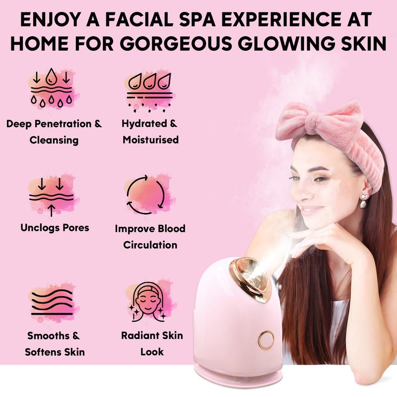 Facial Steamer Spa Kit with 7 Skin Care Tools Nano Ionic Face Steamer for Deep Cleaning Unclogs Pores Home Sauna Self Care Gifts with Brush Cleansing