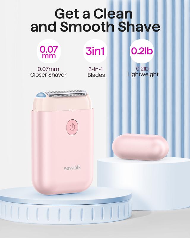 Wavytalk Electric Shaver Cordless Razor for Womens Arms Legs Body Bikini Underarm,Rechargeable Trimmer with Detachable Head Wet Dry Use