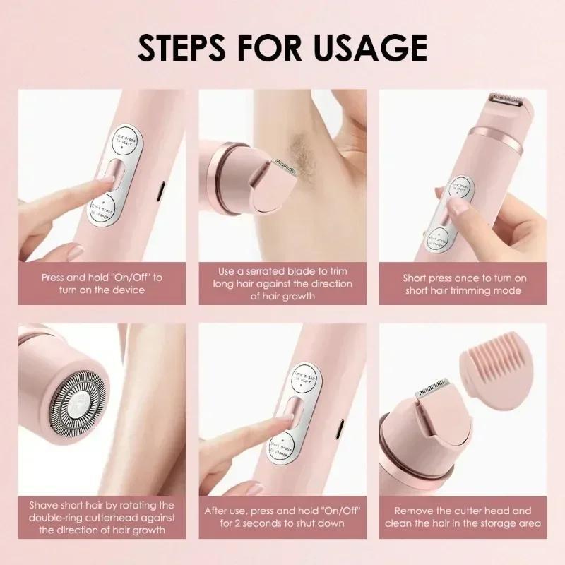 2 in 1 Electric Hair Removal, 1 Box Rechargeable Cordless Hair Trimmer & Accessories, Wet & Dry Use Body Groomer for Women, Personal Care Appliances