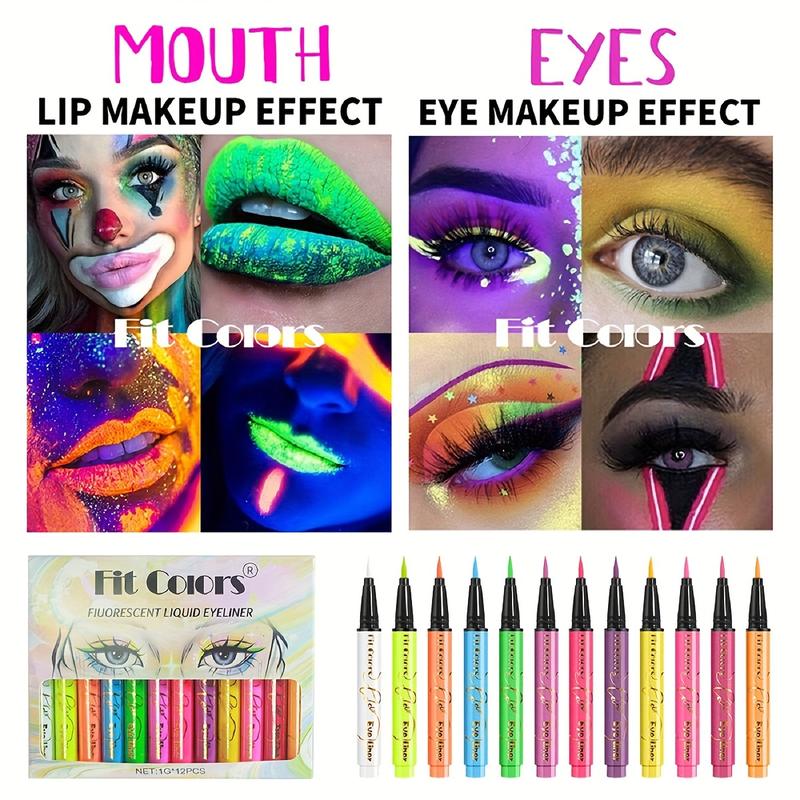 12 Colors UV Neon Liquid Eyeliner Set, Matte Colored Eyeliners Pen, Colorful Waterproof Smudge-proof Pigmented Graphic Liners, Delineadores de Colores Para Ojos Eye Makeup Gift Kit