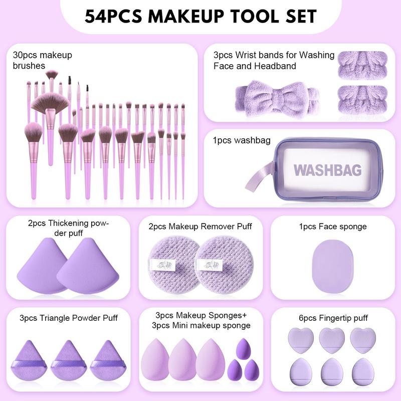 Makeup Tool Set, 54pcs set Makeup Brush & Sponge & Beauty Egg & Headband & Wristband & Wet and Dry Makeup Bag, Cosmetic Sponge,  Makeup Sponges, Versatile Soft Cosmetic Tools, Makeup Brush Full Set