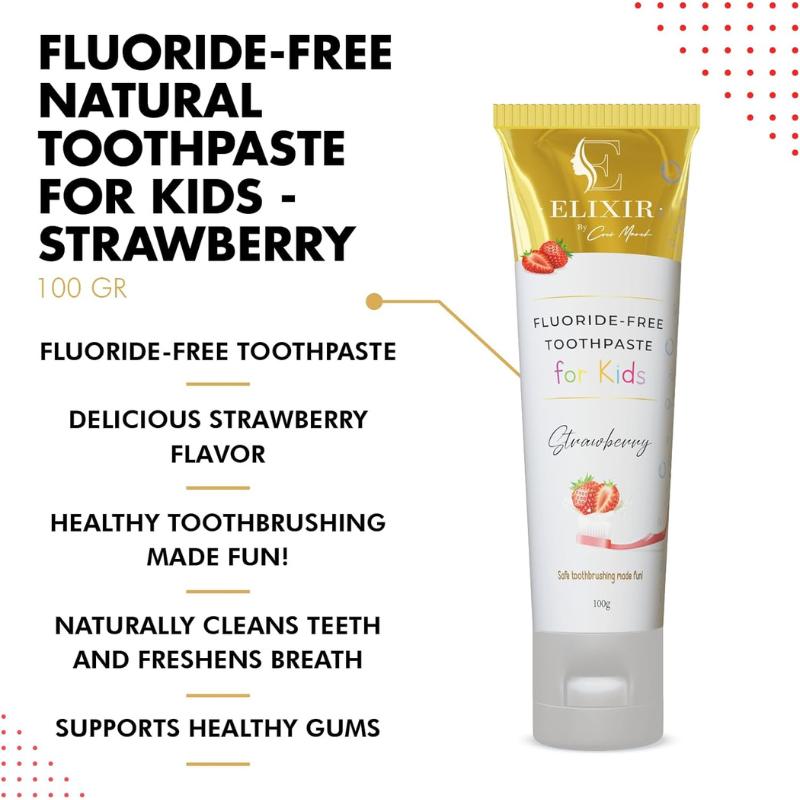 Coco March Fluoride Free Natural Toothpaste for Kids, Delicious Strawberry Flavor, Fresh Breath, Clean Teeth and Healthy Gums for Children, 100g