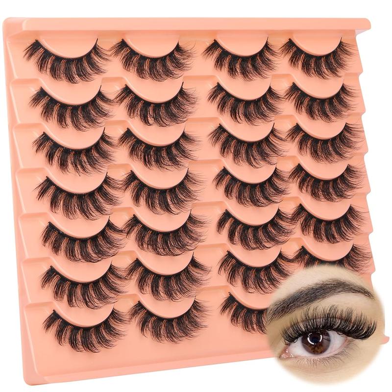 3D Fluffy False Eyelashes, 14 Pairs Wispy Fox Eye Faux Cluster Lashes, Natural Curling Eye Makeup Strip Lashes, Volumized False Eyelashes for Women and Girls