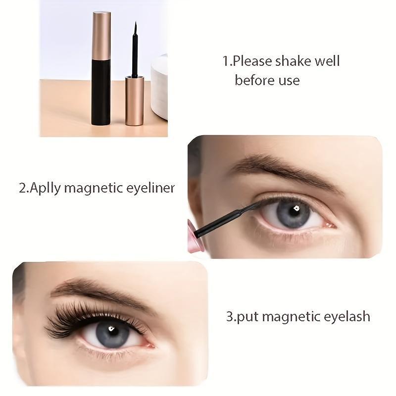 12 Pairs Magnetic Eyeliner & False Eyelashes, Natural Simulation Curly Magnetic Eyelashes, Natural Curling Strip Lashes, Soft and Curl Fake Lashes for Women