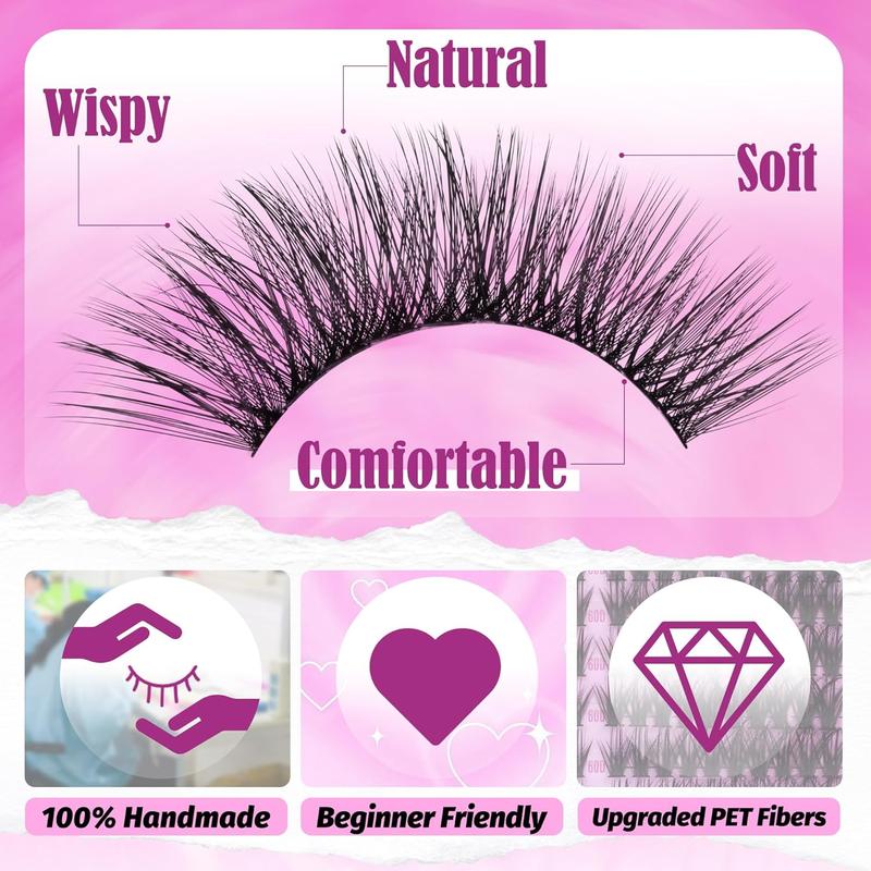 Wispy Lash Clusters Natural Eyelash Clusters 40D 60D Cluster Eyelash Extensions Wispy Lashes Clusters Cat Eye Individual Lashes Clusters C Curl Cluster Lashes