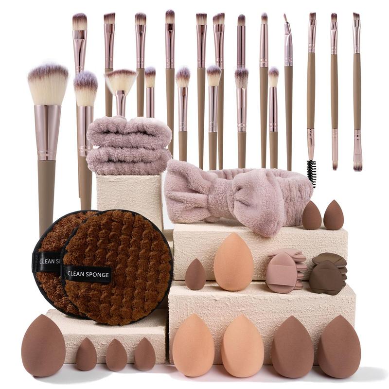 Makeup Tool Set, 27pcs 47pcs Makeup Brush & Headband & Wristband & Sponge & Finger Powder Puff & Cleansing Puff, Multi-functional Beauty Tools for Women, Christmas Gift