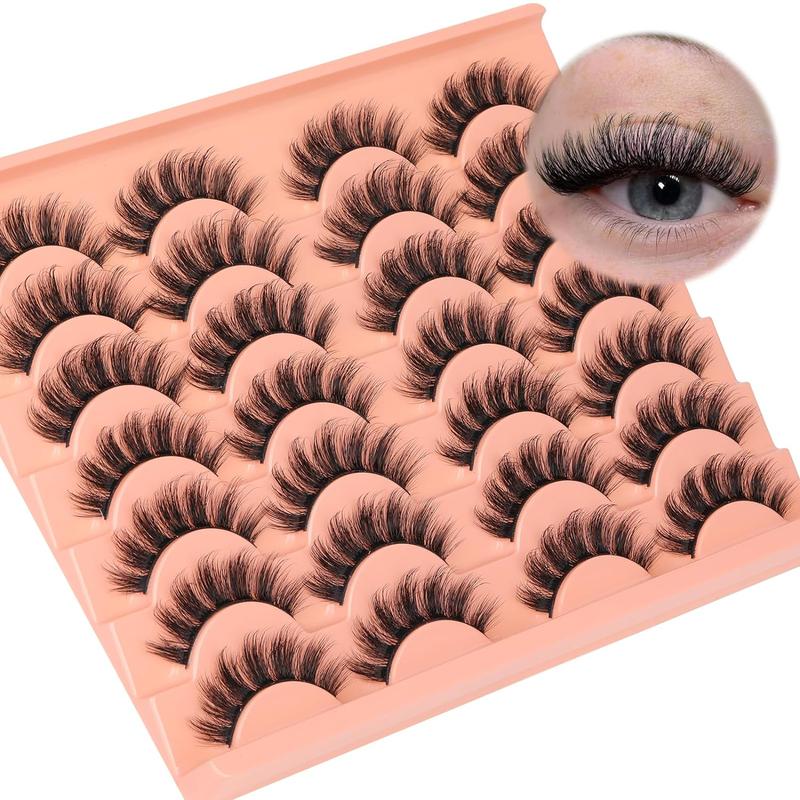 3D Fluffy False Eyelashes, 14 Pairs Wispy Fox Eye Faux Cluster Lashes, Natural Curling Eye Makeup Strip Lashes, Volumized False Eyelashes for Women and Girls