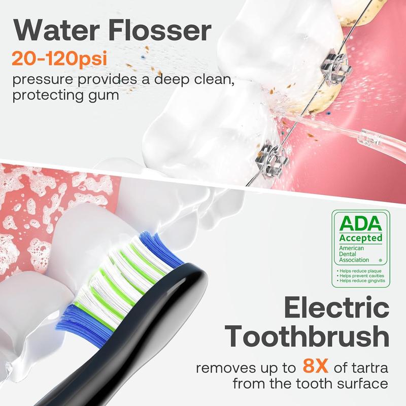 Bitvae C5 Water Dental Flosser Teeth Picks - Cordless Water Flosser for Teeth & 5 Modes Sonic Electric Toothbrush,Upgraded Water Dental flosser Pick