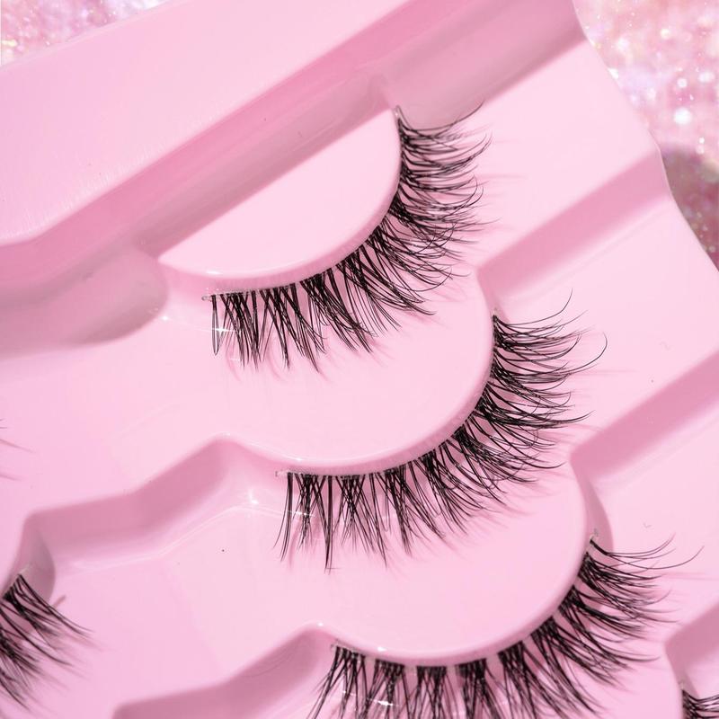 Natural Curling False Eyelashes (7 Pairs), Wispy Cat Eye Look Faux Cluster Lashes, Volumized False Eyelashes for Women and Girls Eye Makeup Enhancement