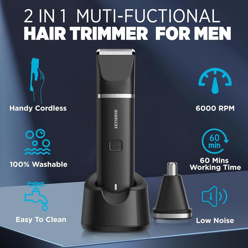 Keyshine 2-in-1 Groin Hair Trimmer Body Groomer for Men with 2 Replaceable Ceramic Blades, Waterproof for Beard Nose Chest Armpit Leg Hair Comfort