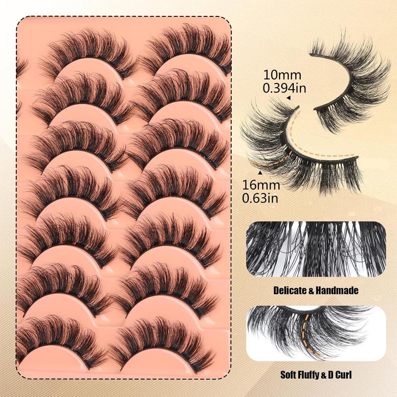 3D Fluffy False Eyelashes, 14 Pairs Wispy Fox Eye Faux Cluster Lashes, Natural Curling Eye Makeup Strip Lashes, Volumized False Eyelashes for Women and Girls